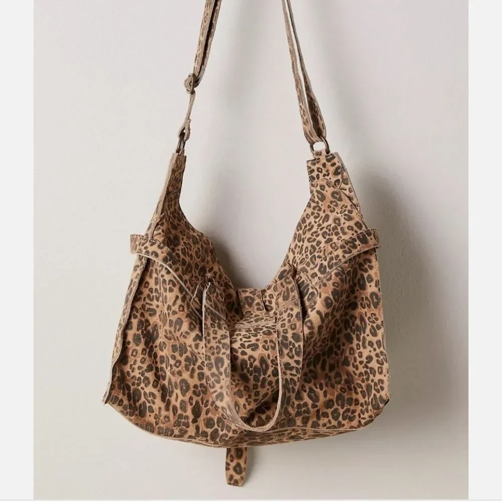 Free People Wild Thing Leather Leopard Tote